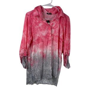 David Cline Top Snap Front Roll Tab Sleeves Multicolor L Ombre Coastal Grandma